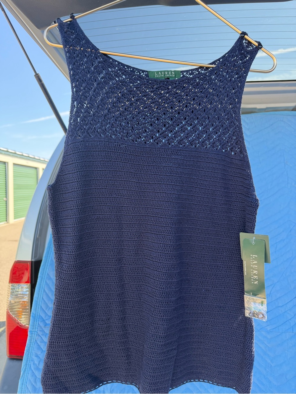 Lauren Ralph Lauren Navy Crochet Yoke Knit Tank